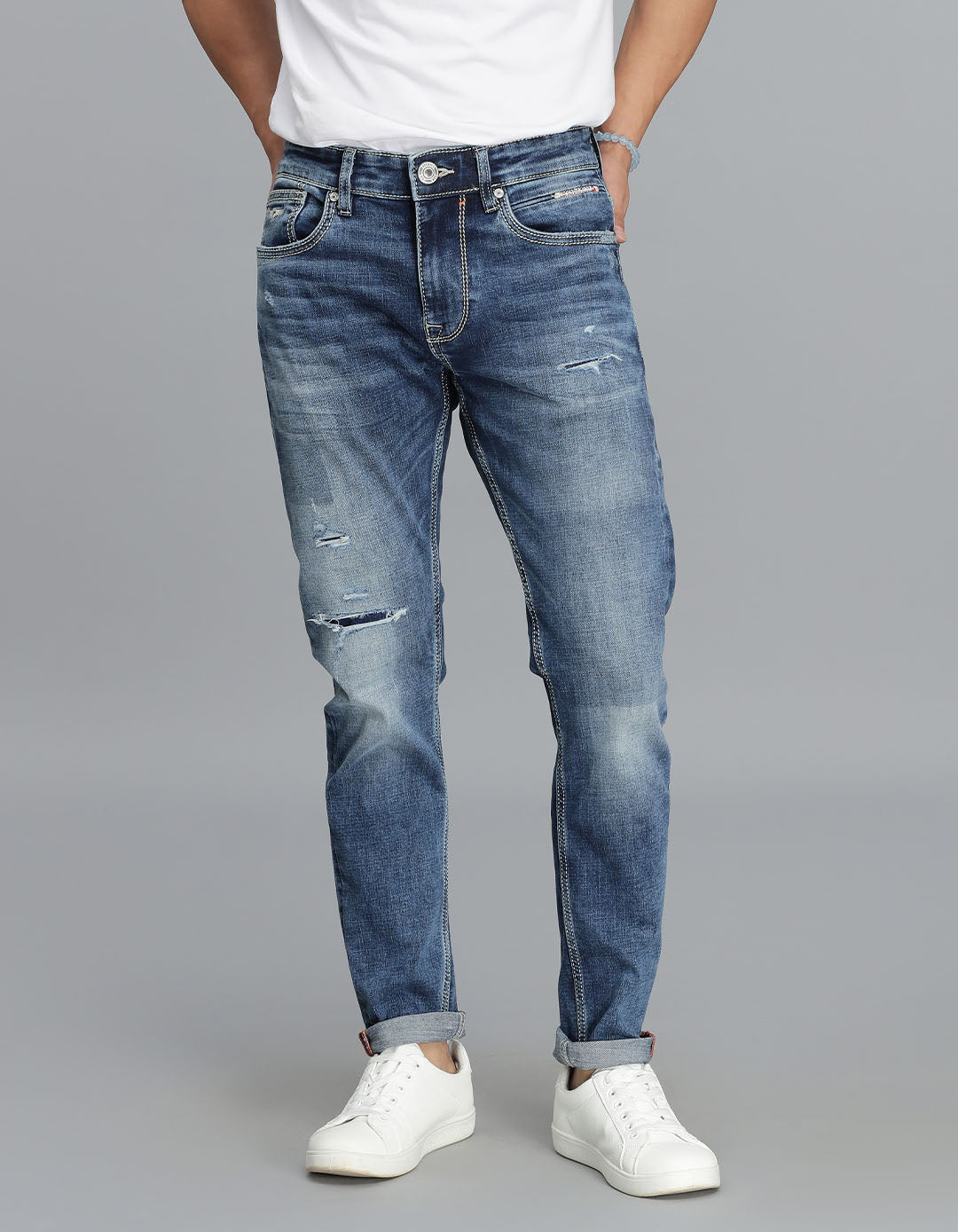 Med Blue 5 Pocket Low-Rise Ankle Length Jeans
