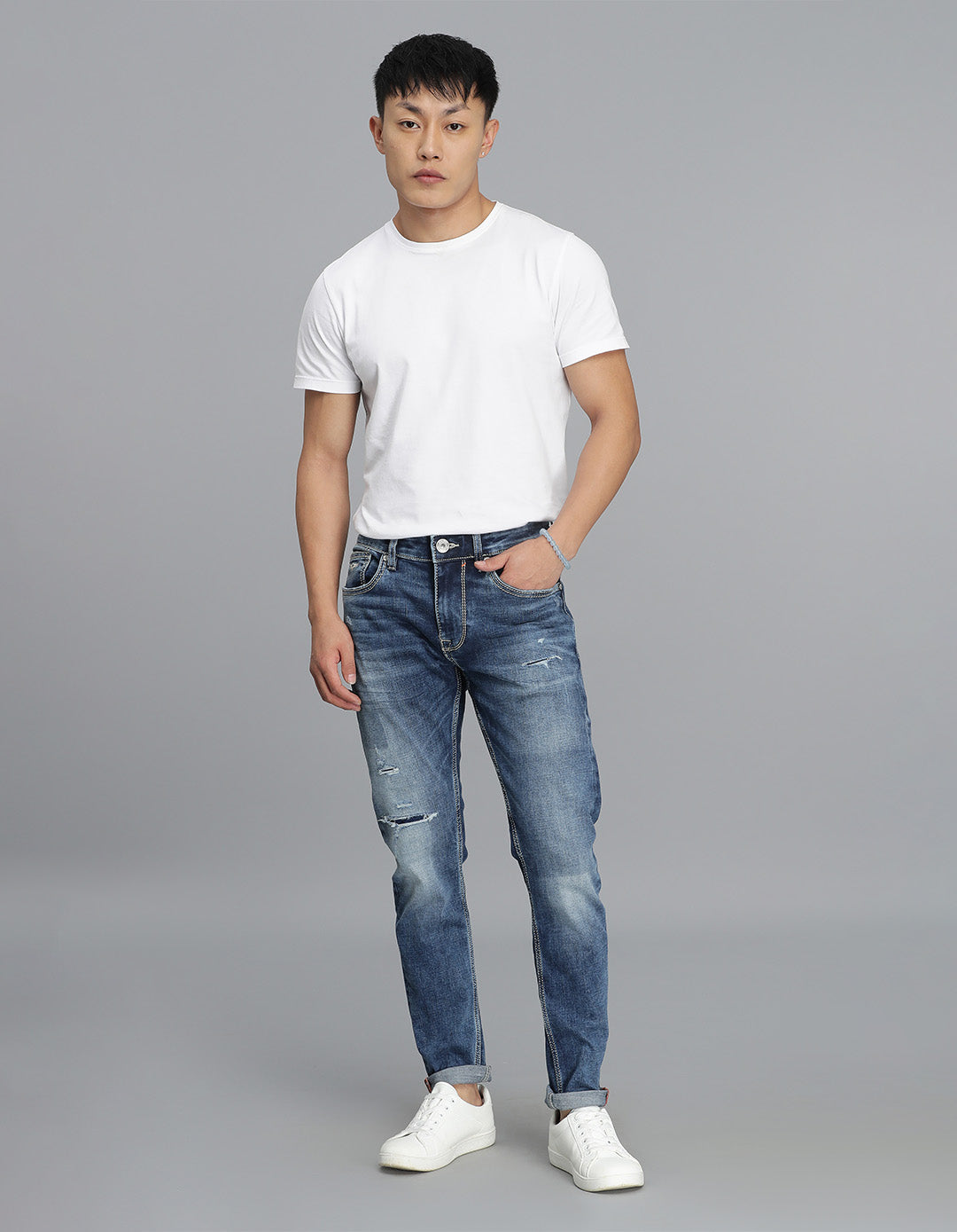 Med Blue 5 Pocket Low-Rise Ankle Length Jeans