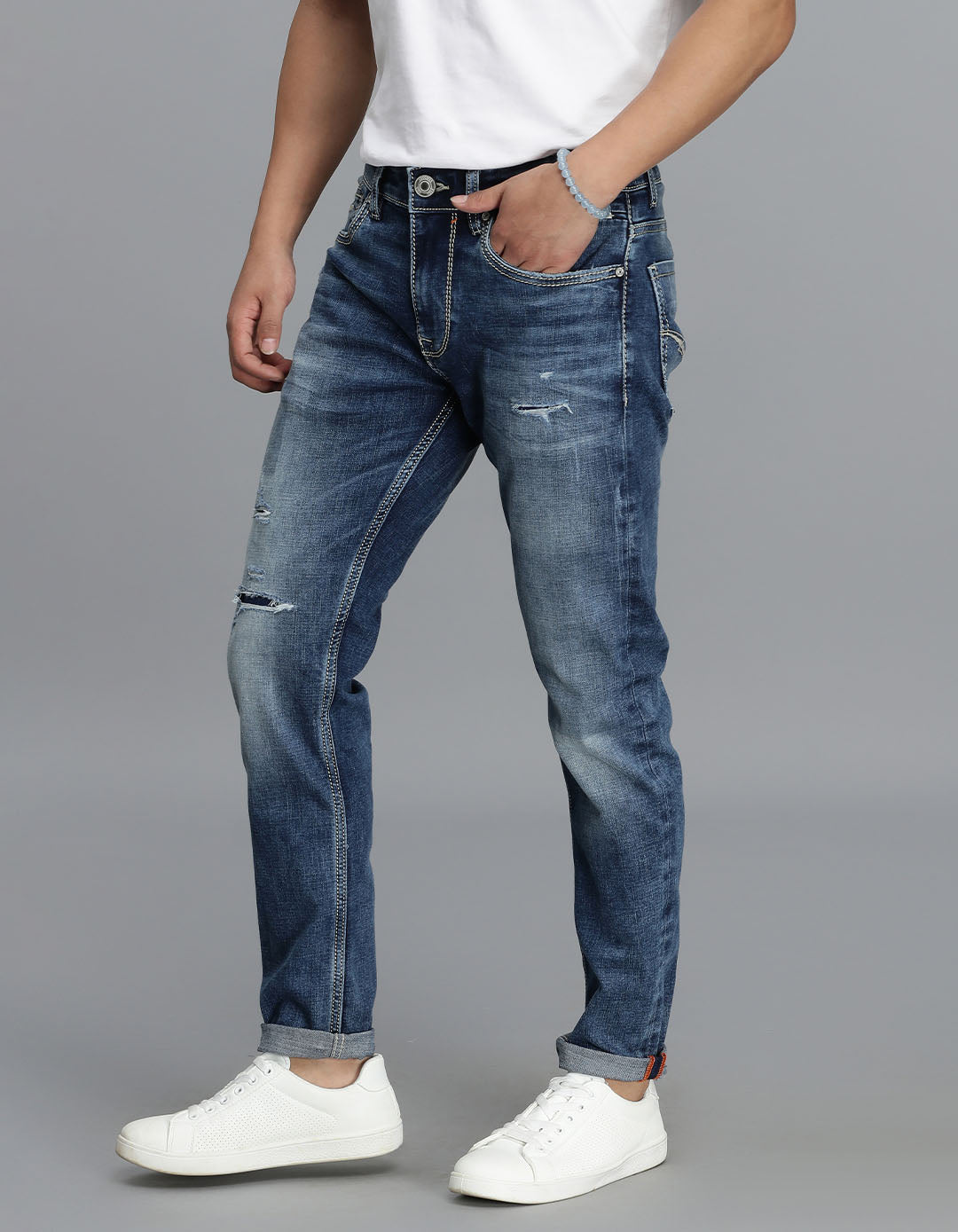 Med Blue 5 Pocket Low-Rise Ankle Length Jeans