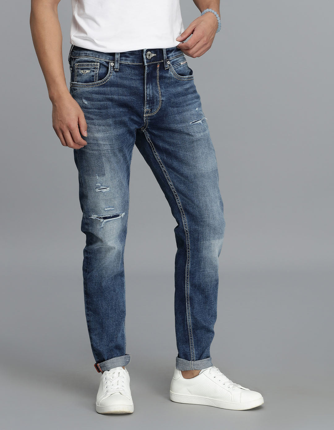 Med Blue 5 Pocket Low-Rise Ankle Length Jeans