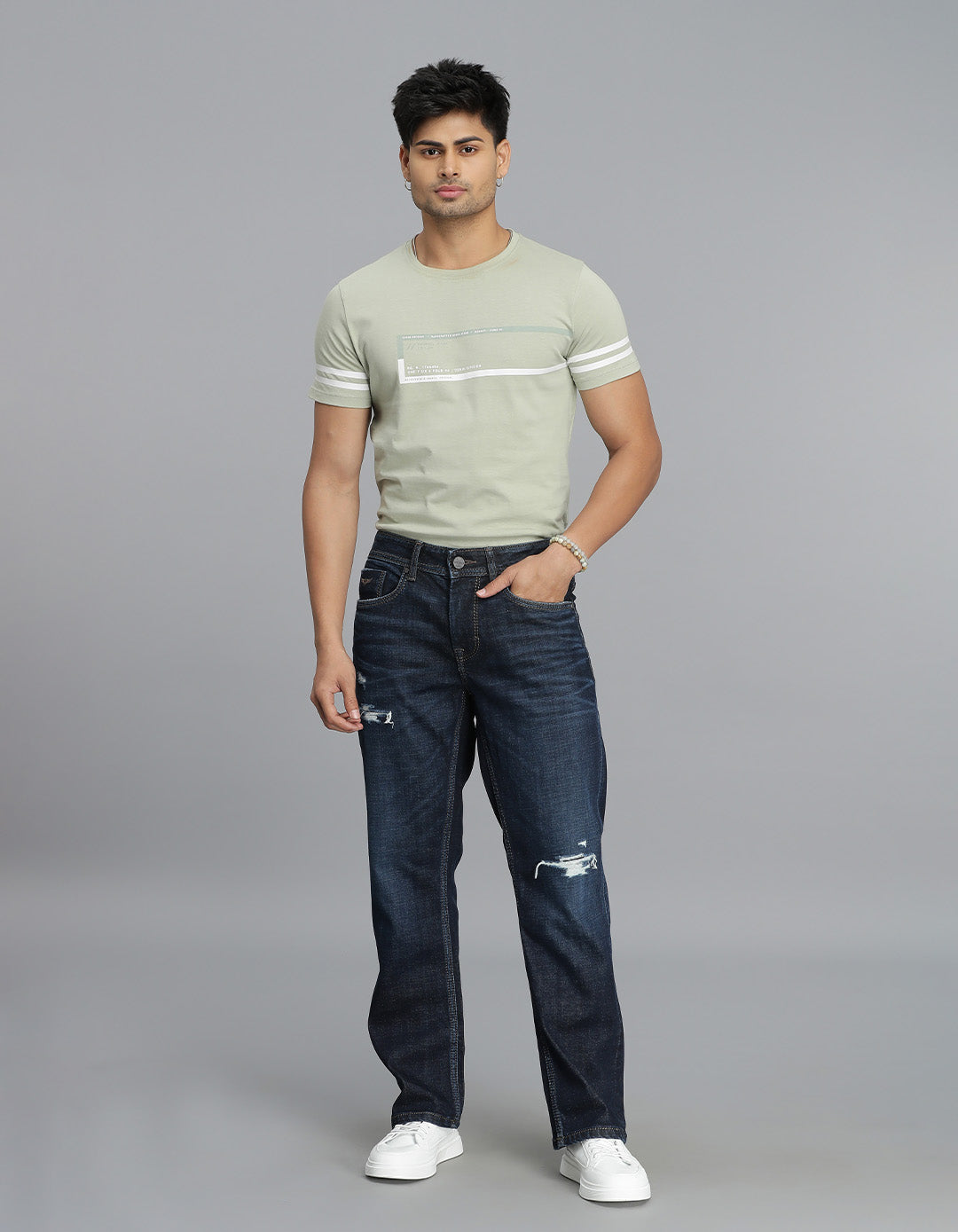 Dk Blue 5 Pocket Mid Rise Loose Boot Leg Cropped Jeans
