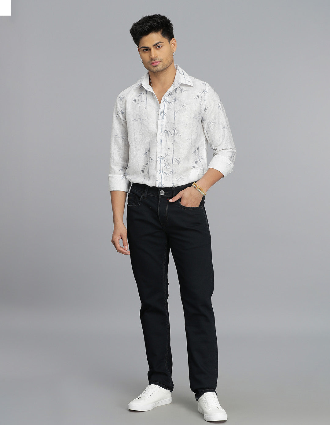 Dk Blue 5 Pocket Mid-Rise Slim Straight Fit Jeans