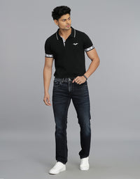Dk Blue 5 Pocket Mid-Rise Slim Straight Fit Jeans