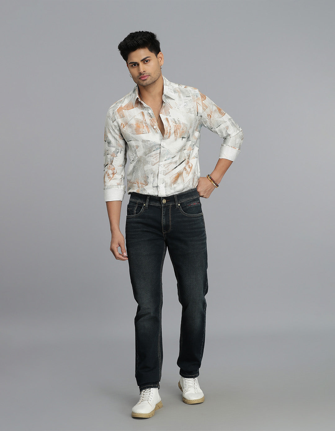 Dk Blue 5 Pocket Mid-Rise Slim Straight Fit Jeans