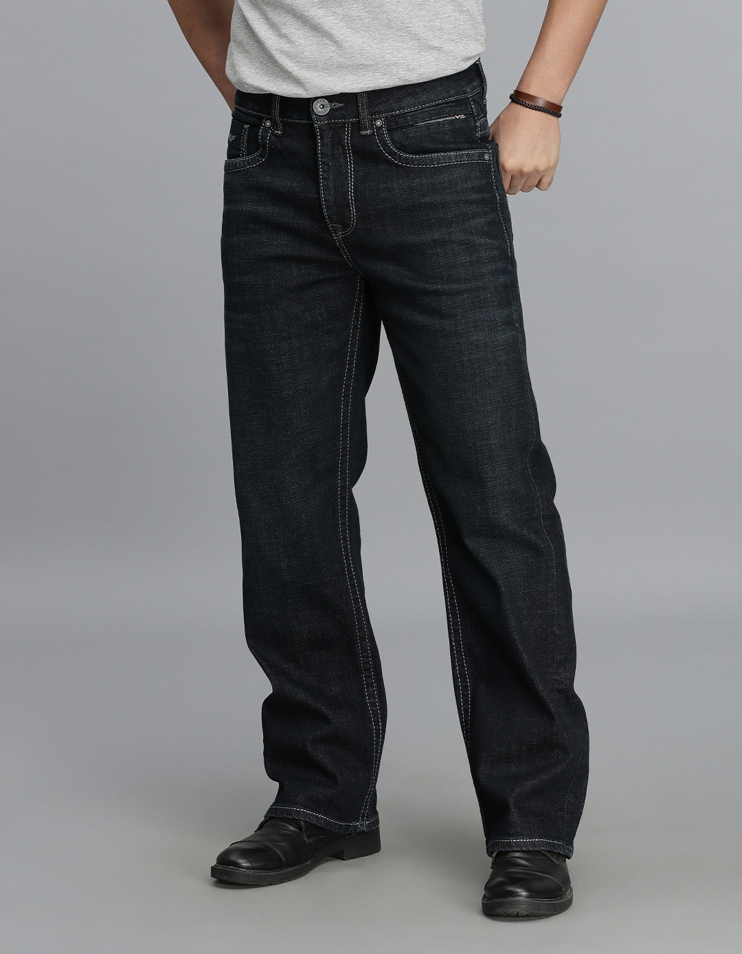 Dk Blue 5 Pocket Midrise Loose Fit Jeans