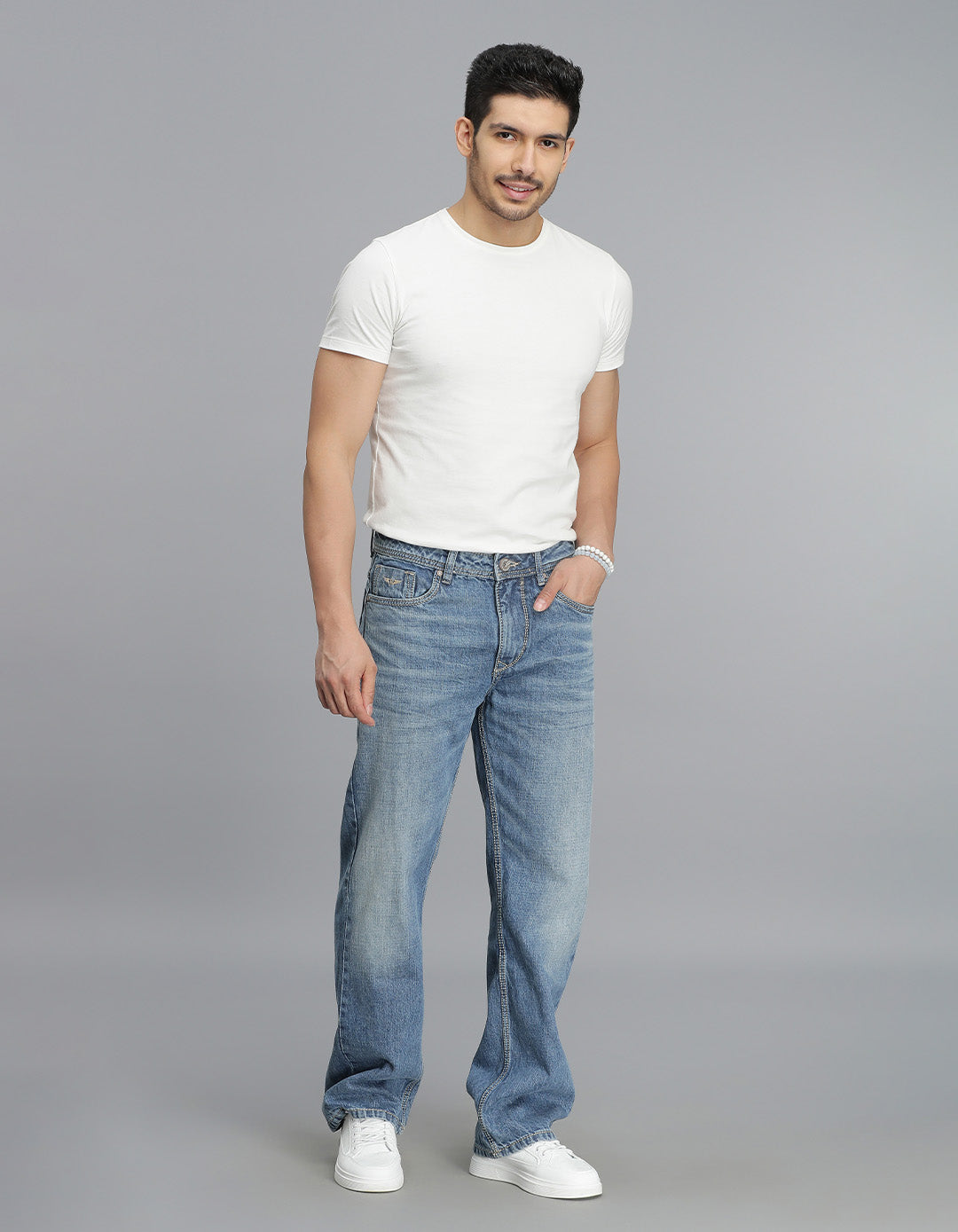 Med Blue 5 Pocket Midrise Loose Fit Jeans