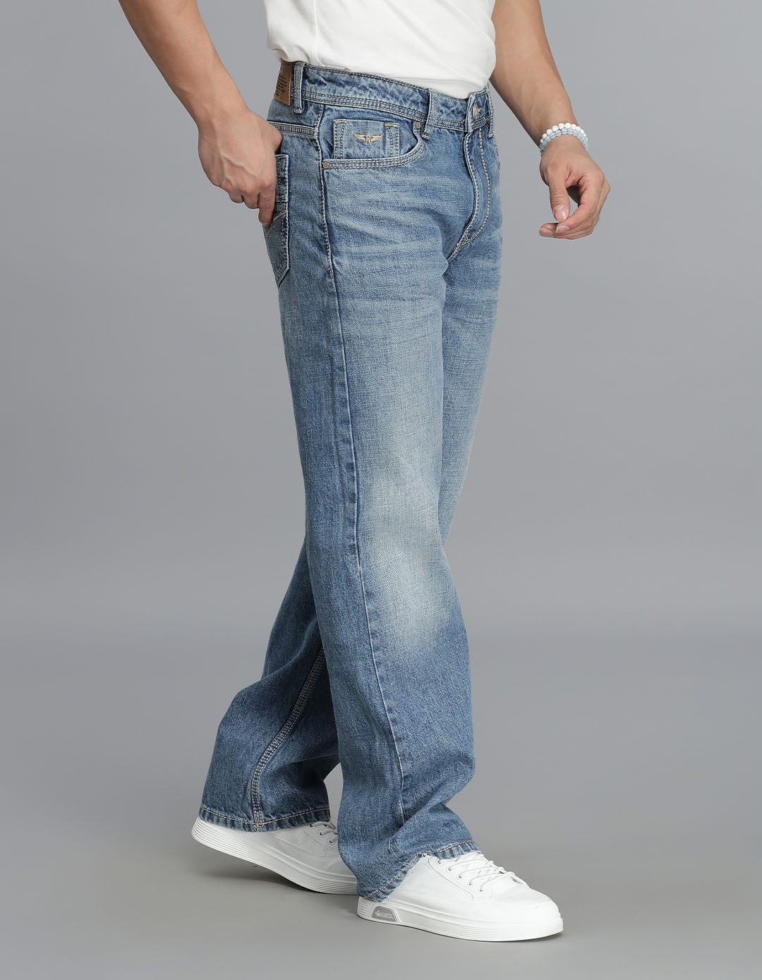 Med Blue 5 Pocket Midrise Loose Fit Jeans
