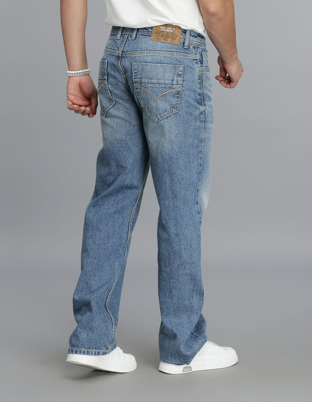 Med Blue 5 Pocket Midrise Loose Fit Jeans