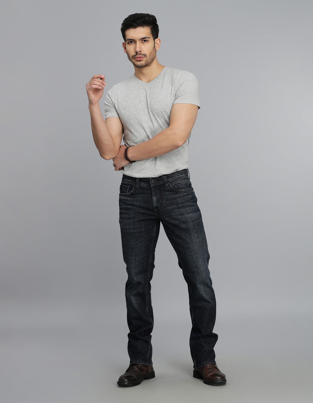 Dk Blue 5 Pocket Mid Rise Loose Boot Leg Jeans