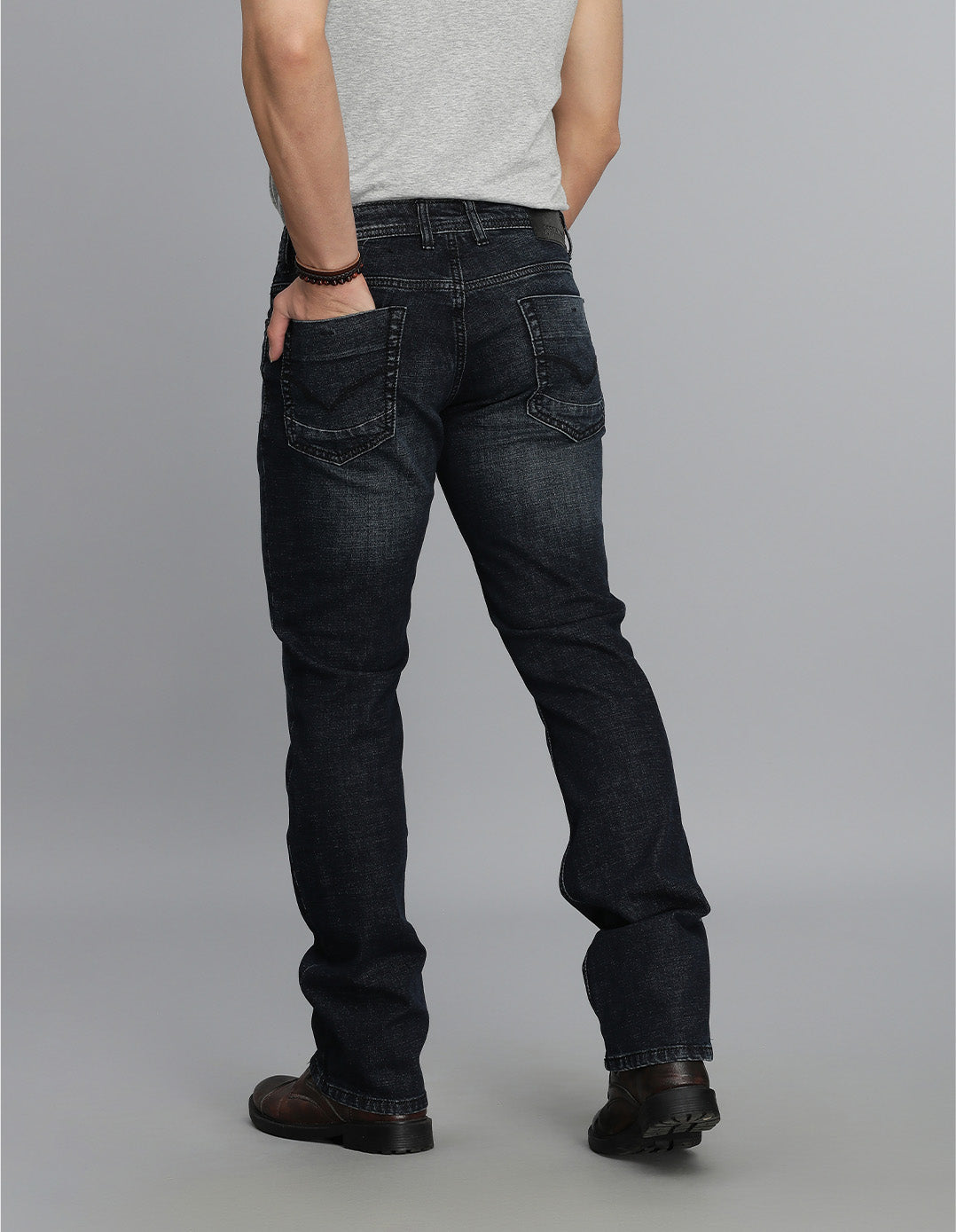 Dk Blue 5 Pocket Mid Rise Loose Boot Leg Jeans