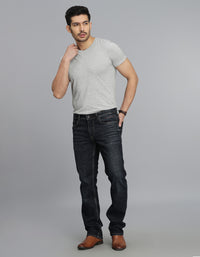 Dk Blue 5 Pocket Mid Rise Loose Boot Leg Jeans