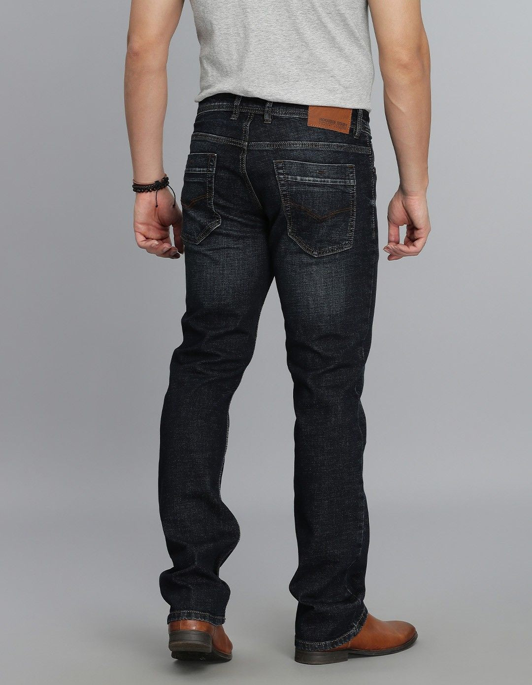 Dk Blue 5 Pocket Mid Rise Loose Boot Leg Jeans