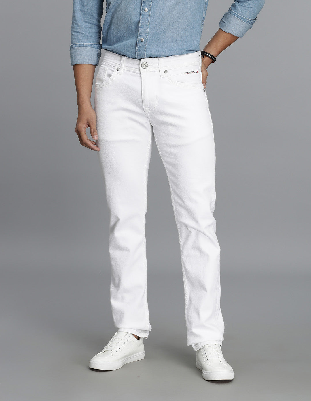 White 5 Pocket Mid-Rise Slim Straight Fit Jeans
