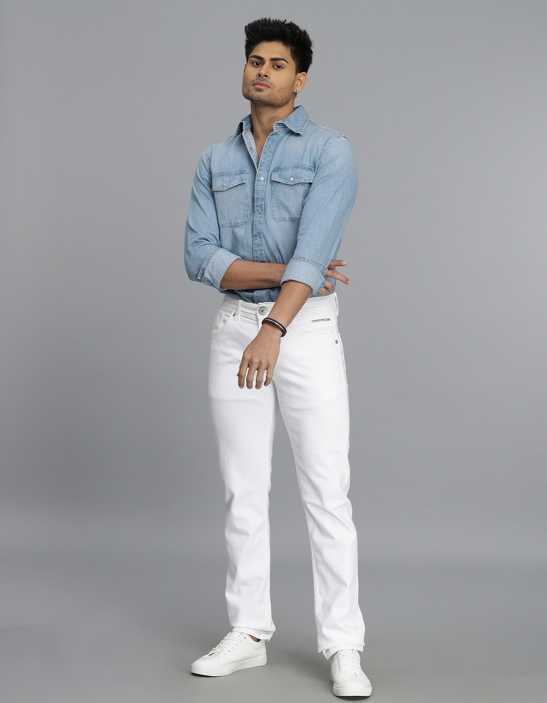 White 5 Pocket Mid-Rise Slim Straight Fit Jeans