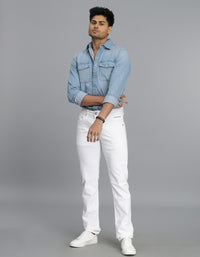 White 5 Pocket Mid-Rise Slim Straight Fit Jeans