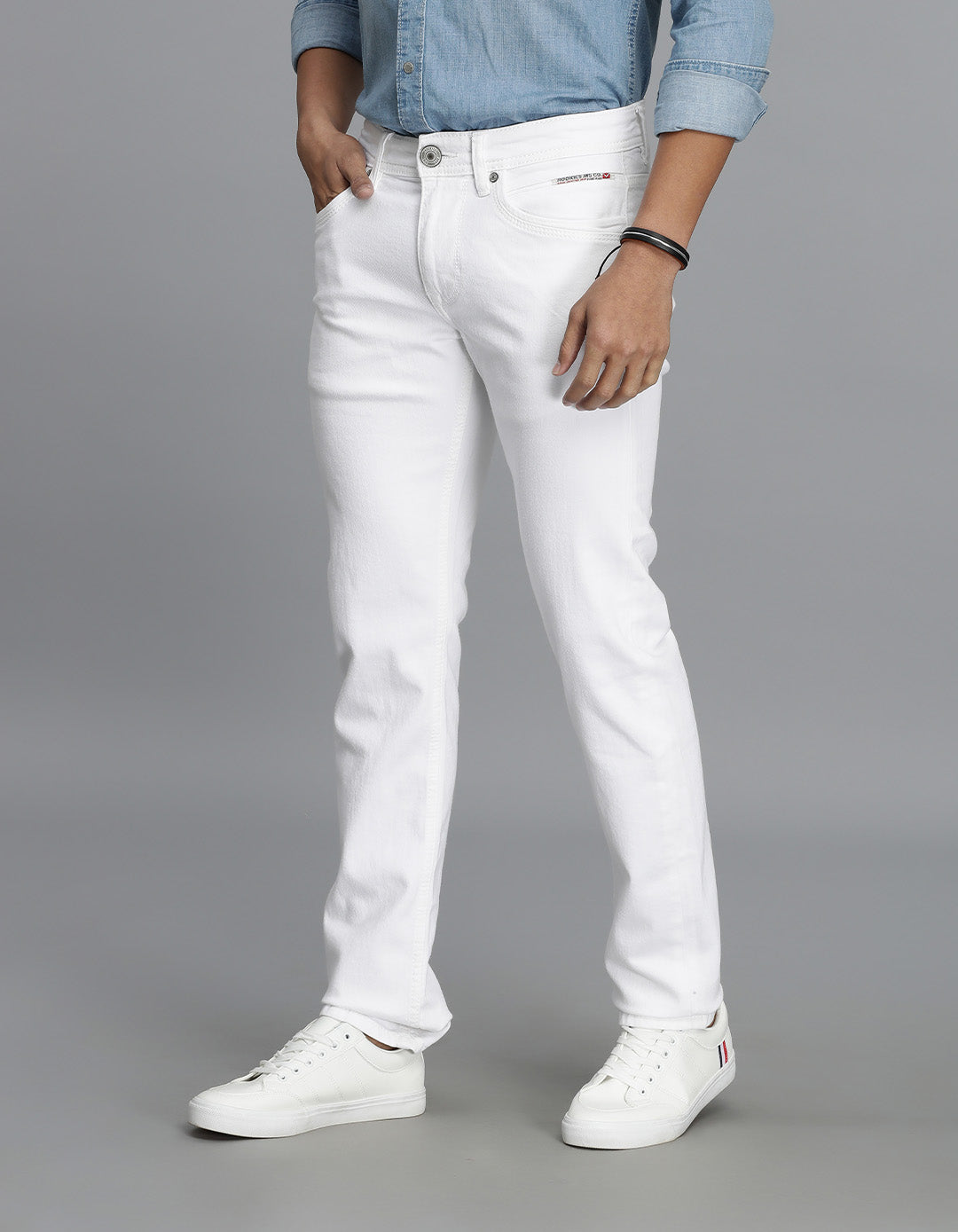 White 5 Pocket Mid-Rise Slim Straight Fit Jeans