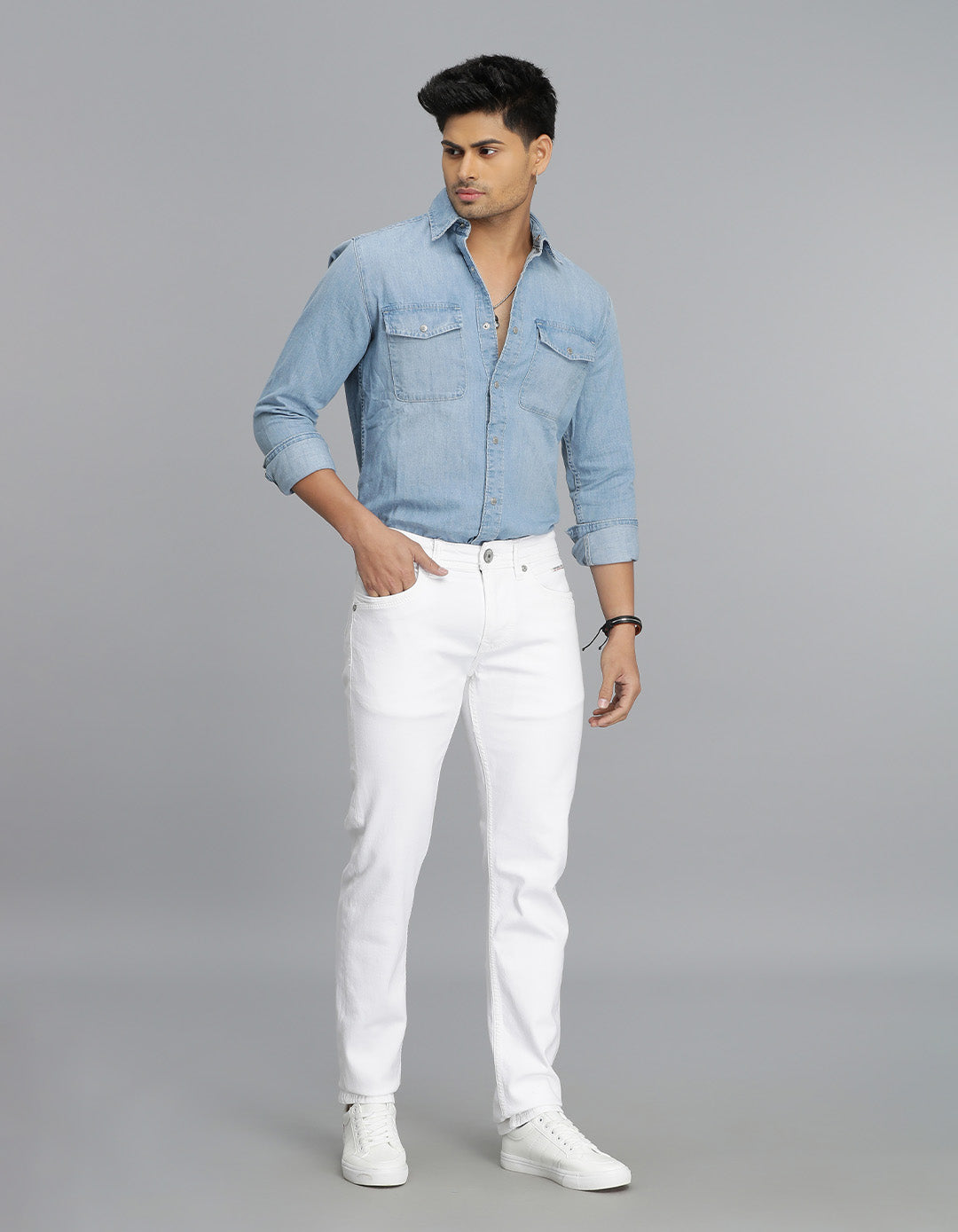 White 5 Pocket Mid-Rise Slim Straight Fit Jeans