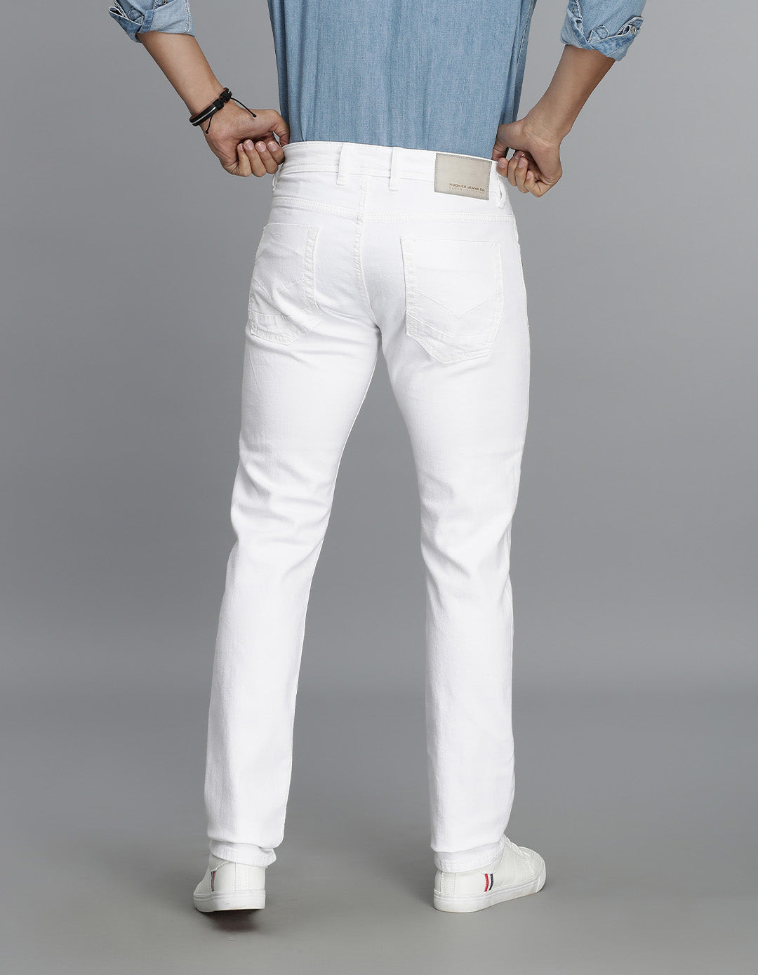 White 5 Pocket Mid-Rise Slim Straight Fit Jeans