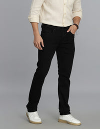 Black 5 Pocket Mid-Rise Slim Straight Fit Jeans
