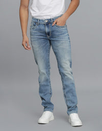 Lt Blue 5 Pocket Mid-Rise Slim Straight Fit Jeans