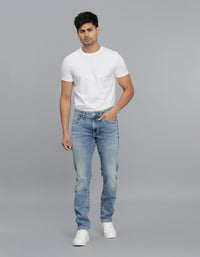 Lt Blue 5 Pocket Mid-Rise Slim Straight Fit Jeans