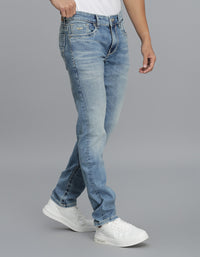 Lt Blue 5 Pocket Mid-Rise Slim Straight Fit Jeans