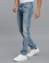 Lt Blue 5 Pocket Mid-Rise Slim Straight Fit Jeans