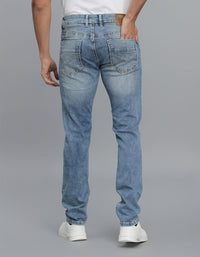 Lt Blue 5 Pocket Mid-Rise Slim Straight Fit Jeans