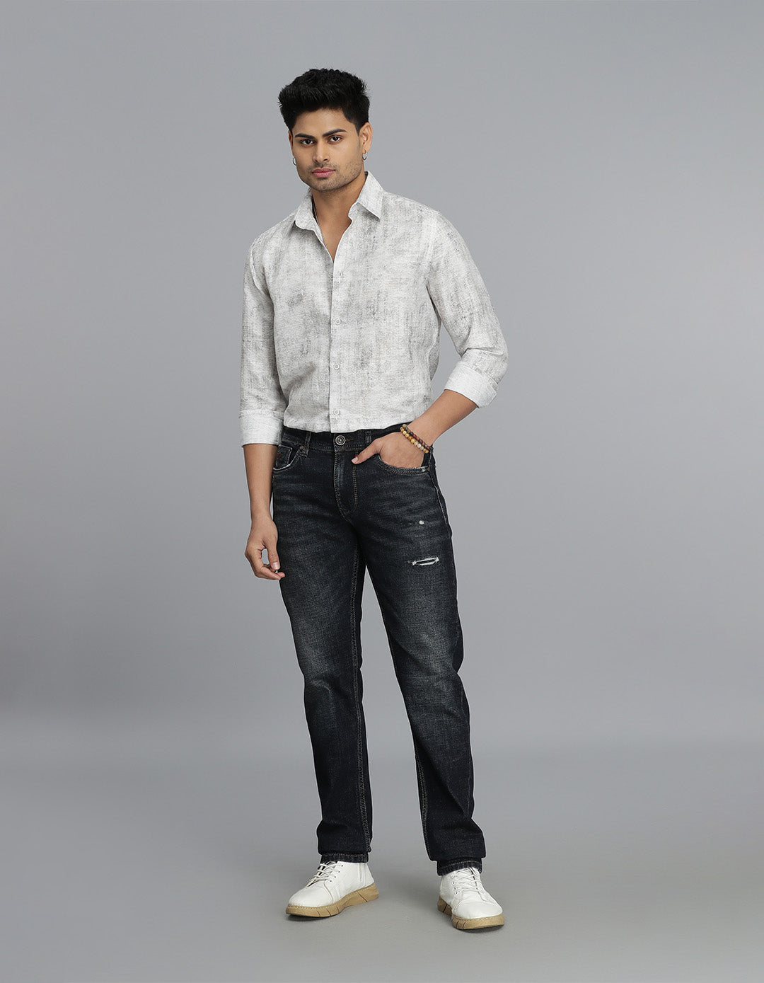 Dk Blue 5 Pocket Mid-Rise Slim Straight Fit Jeans