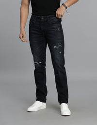 Dk Blue 5 Pocket Mid-Rise Slim Straight Fit Jeans