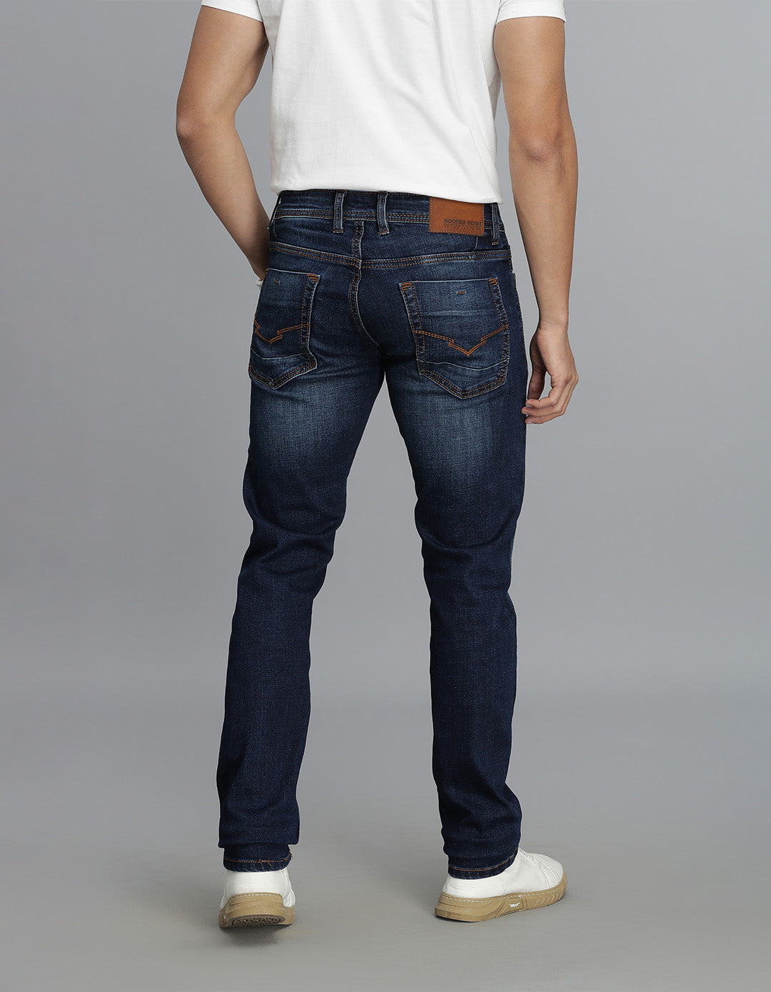 Dk Blue 5 Pocket Mid-Rise Slim Straight Fit Jeans