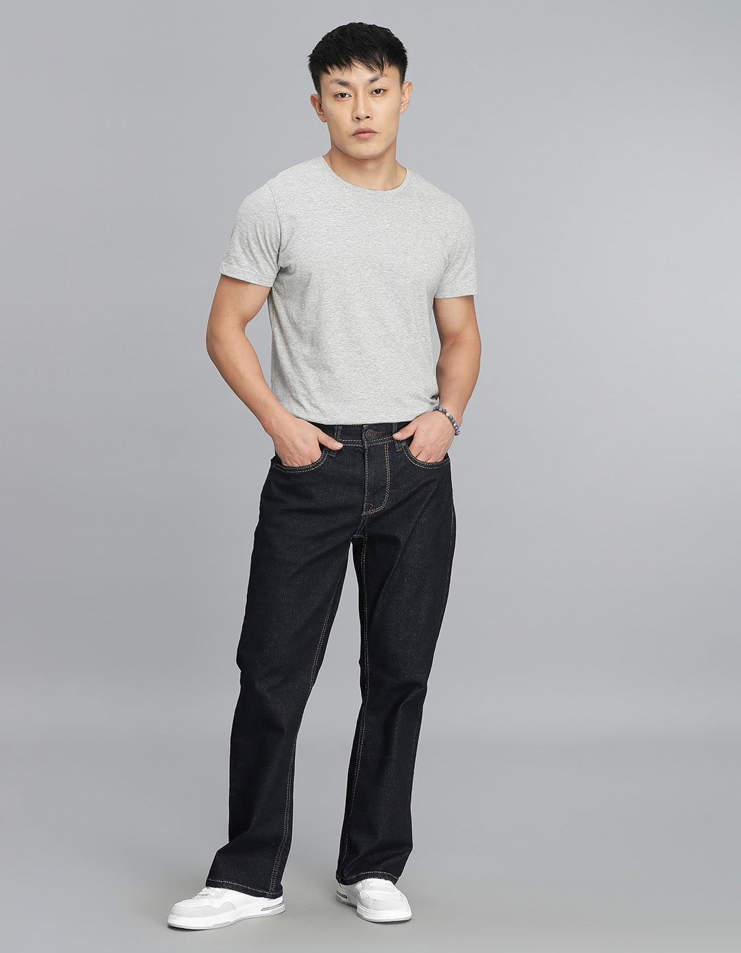 Dk Blue 5 Pocket Mid Rise Loose Boot Leg Cropped Jeans