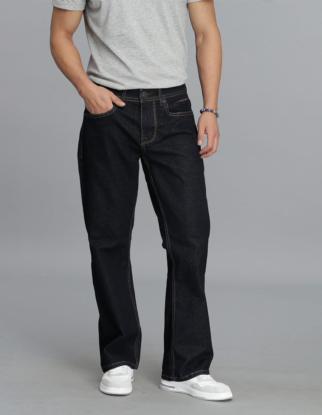 Dk Blue 5 Pocket Mid Rise Loose Boot Leg Cropped Jeans