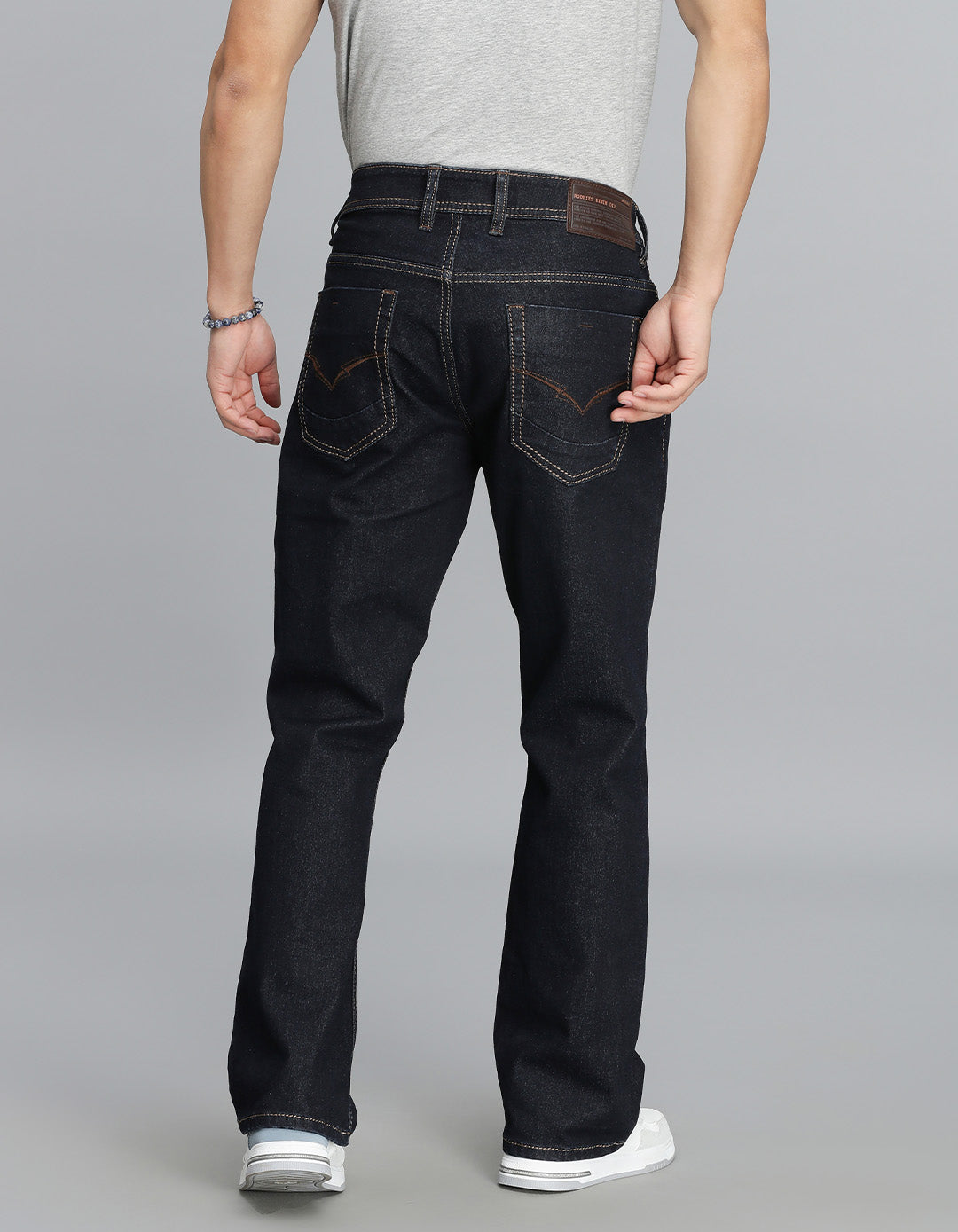 Dk Blue 5 Pocket Mid Rise Loose Boot Leg Cropped Jeans