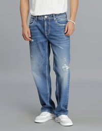 Med Blue 5 Pocket Midrise, Comfort Straight Fit Cropped Jeans