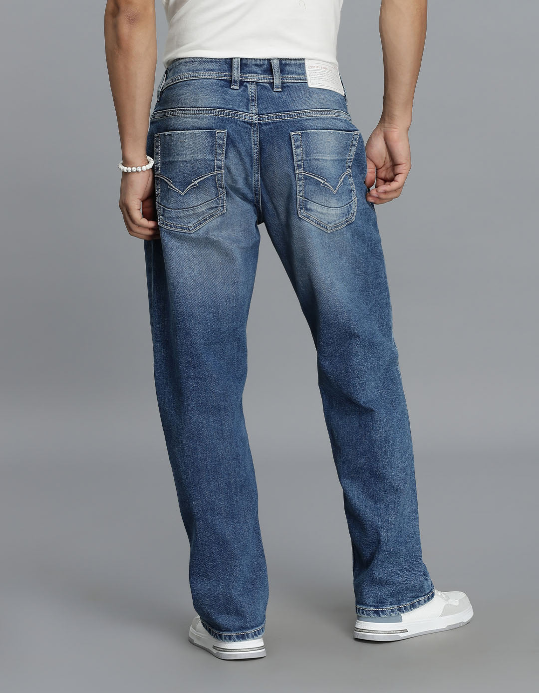 Med Blue 5 Pocket Midrise, Comfort Straight Fit Cropped Jeans