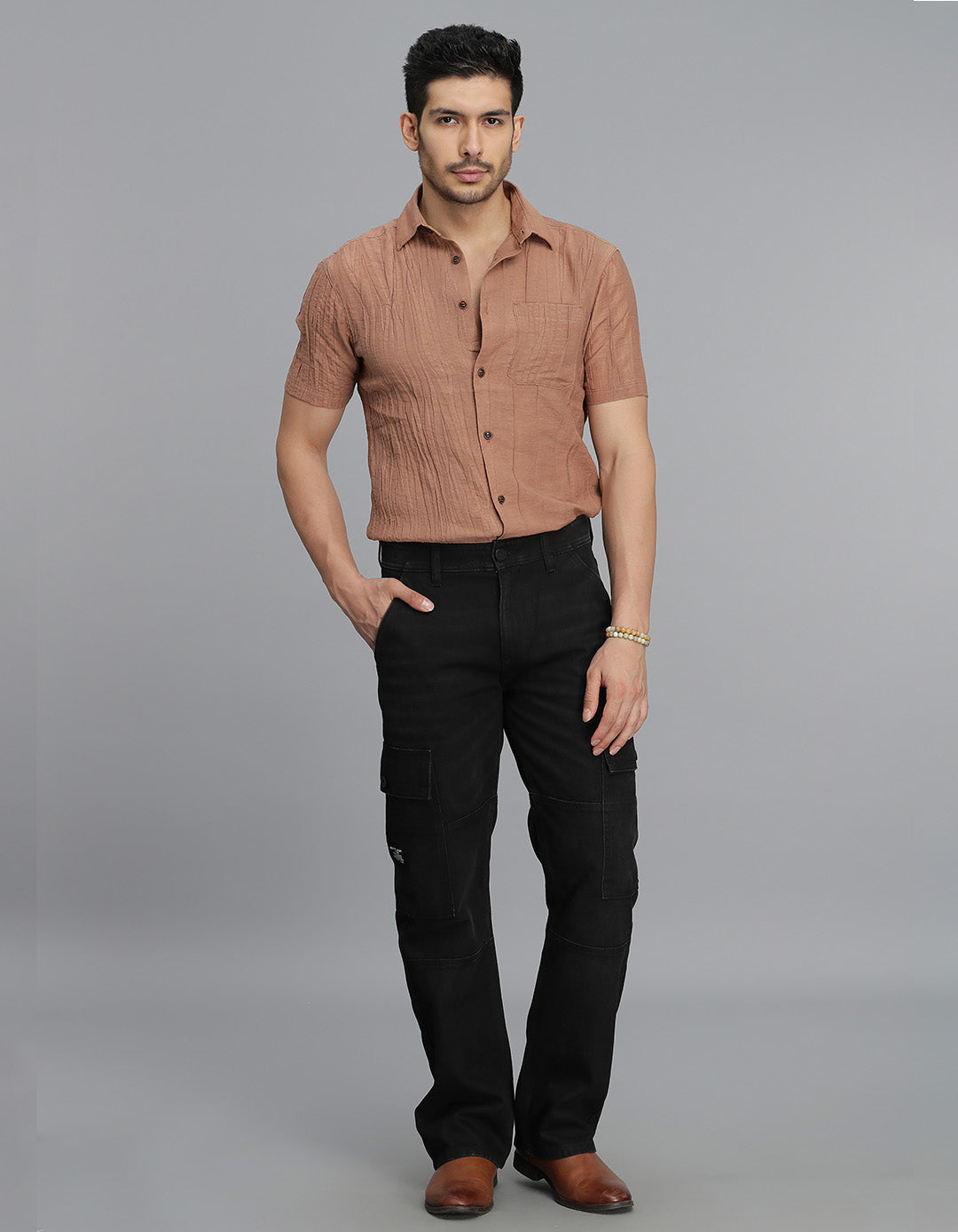 Black Loose Fit Denim Cargo Pant