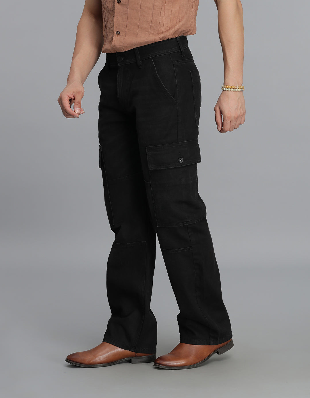 Black Loose Fit Denim Cargo Pant