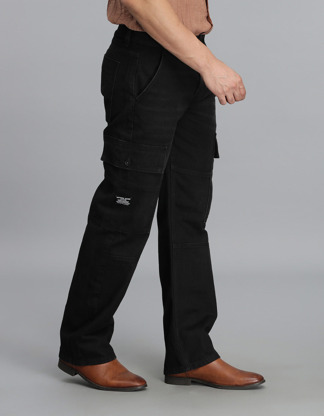 Black Loose Fit Denim Cargo Pant