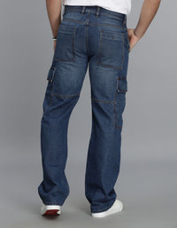 Med Blue Loose Fit Denim Cargo Pant