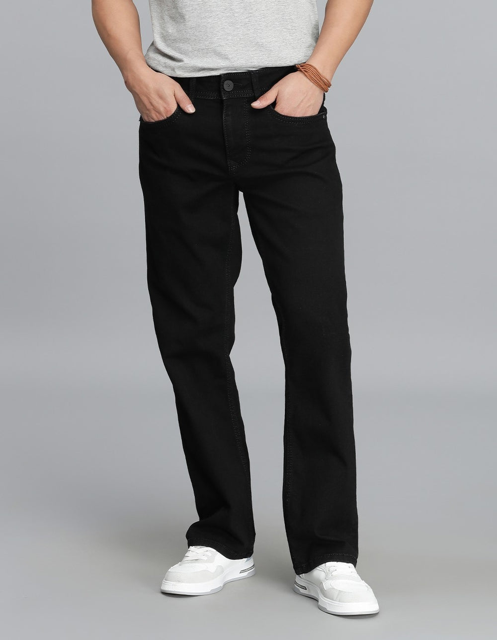 Black 5 Pocket Mid Rise Loose Boot Leg Cropped Jeans