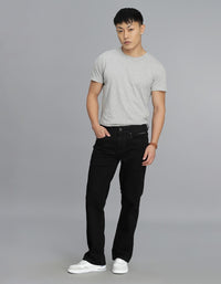 Black 5 Pocket Mid Rise Loose Boot Leg Cropped Jeans