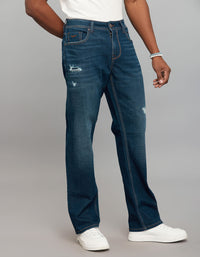 Dark Blue 5 Pocket Midrise, Comfort And Straight Fit Stretch Jeans