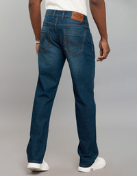 Dark Blue 5 Pocket Midrise, Comfort And Straight Fit Stretch Jeans