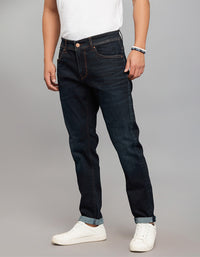 Dark Blue 5 Pocket Low-Rise Tapered Ankle Length Classic Stretch Jeans