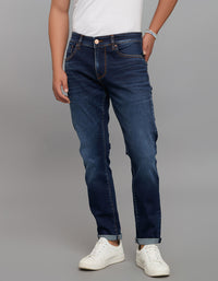 Dark Blue 5 Pocket Low-Rise Tapered Ankle Length Classic Stretch Jeans