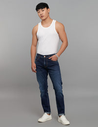 Dark Blue 5 Pocket Low-Rise Tapered Ankle Length Classic Stretch Jeans