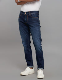 Dark Blue 5 Pocket Low-Rise Tapered Ankle Length Classic Stretch Jeans