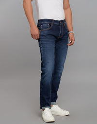 Dark Blue 5 Pocket Low-Rise Tapered Ankle Length Classic Stretch Jeans