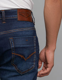 Dark Blue 5 Pocket Low-Rise Tapered Ankle Length Classic Stretch Jeans